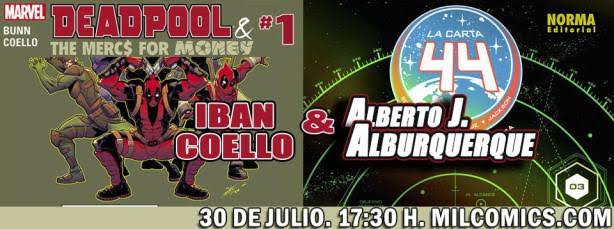 albuquerque (la carta 44) y iban coello (deapool) en milcomics