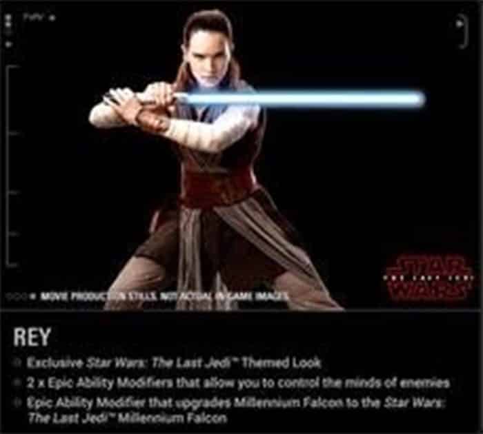 rey en 'star wars: los últimos jedi' a través de 'battlefront ii'