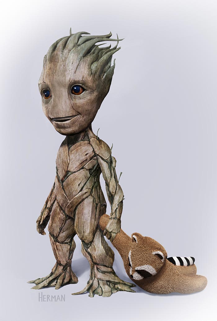 diseños alternativos de baby groot en 'guardianes de la galaxia vol. 2'