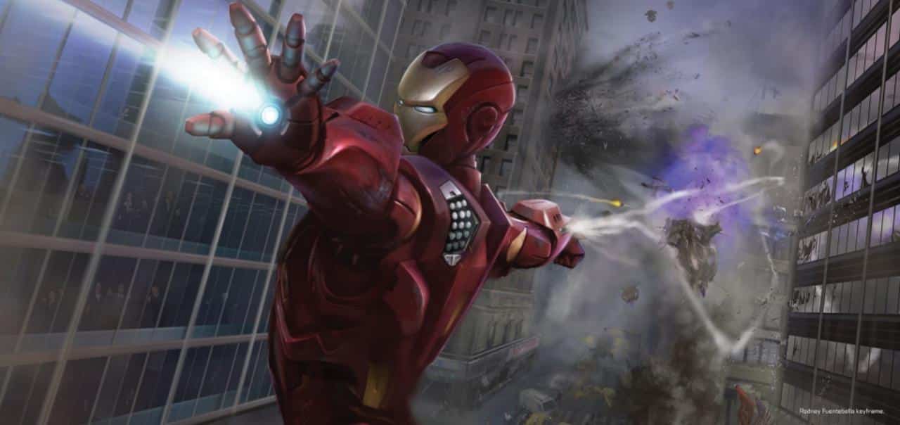 iron man en acción. concept art los vengadores
