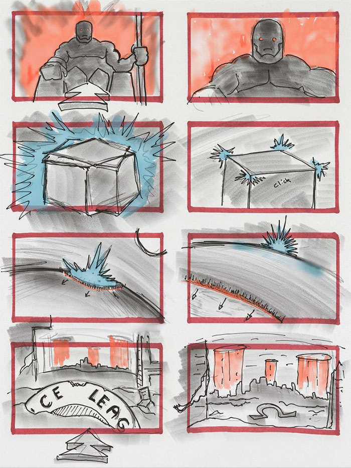 escena eliminada de darkseid en el storyboard de la liga de la justicia