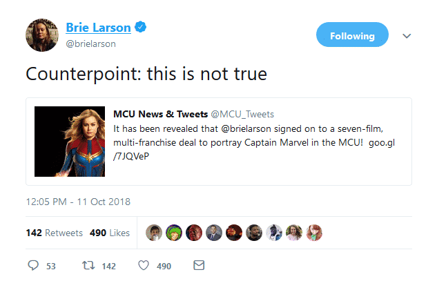 brie larson desmiente que haya firmado por 7 películas 