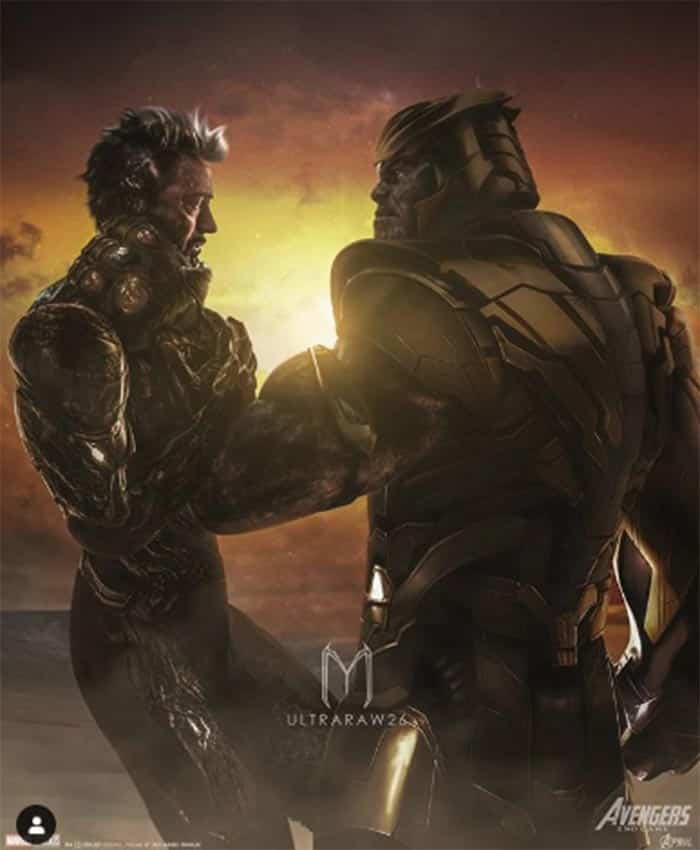 fan art de thanos matando a iron man en vengadores: endgame