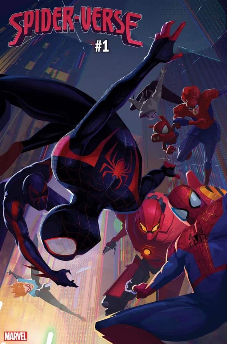portada de marvel spider-verse. spider-man regresa al multiverso