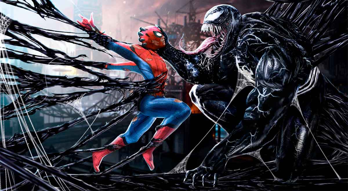 marvel: fan art del spider-man de tom holland con el traje simbionte de venom