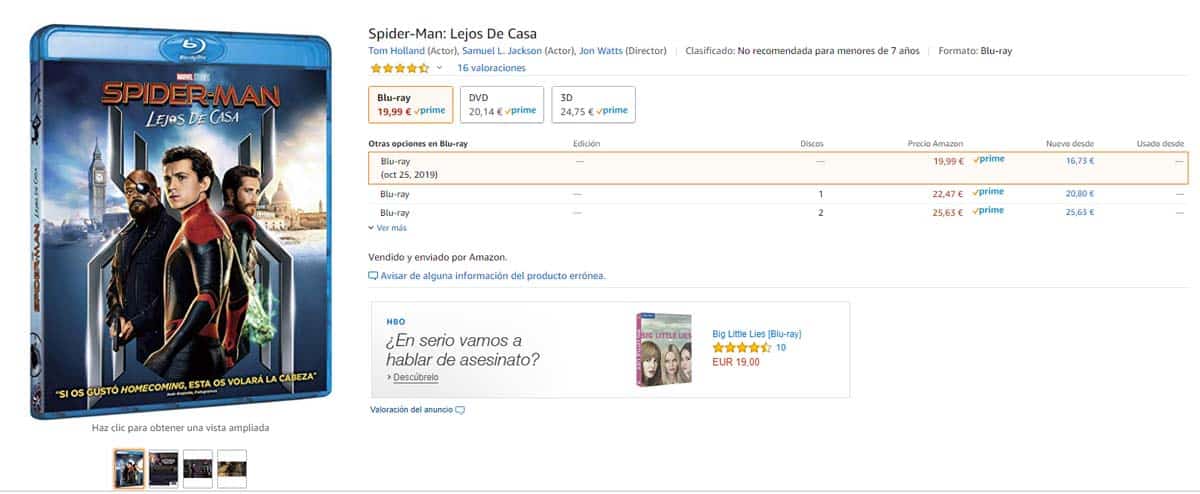spider-man: lejos de casa blu-ray