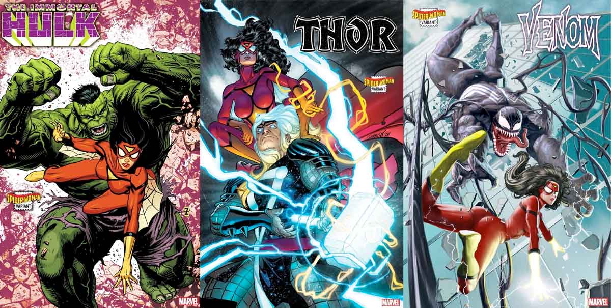 marvel une a spider-woman con los héores más importantes