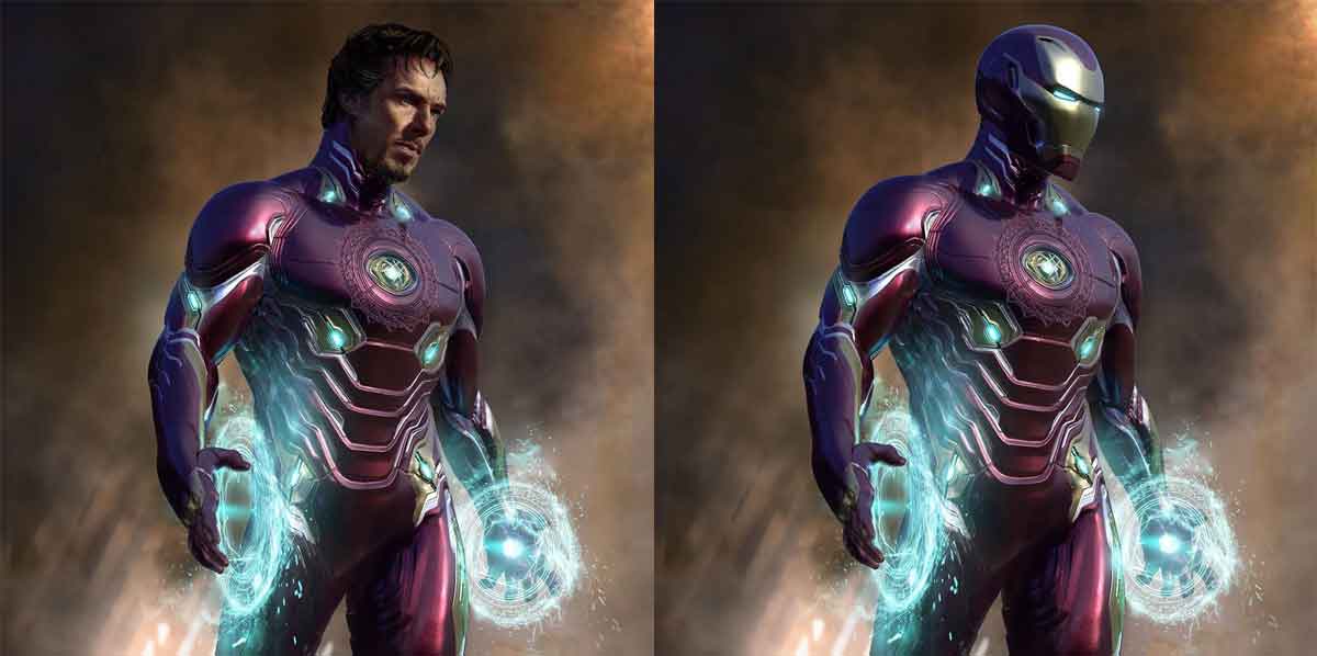 doctor strange con la armadura de iron man en vengadores: infinity war