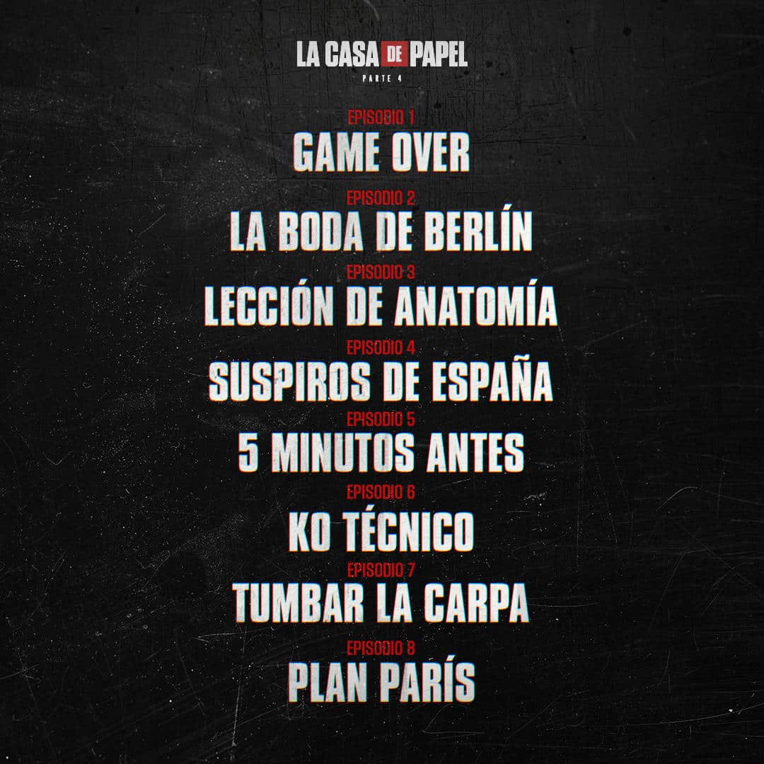 la casa de papel títulos de los capítulos