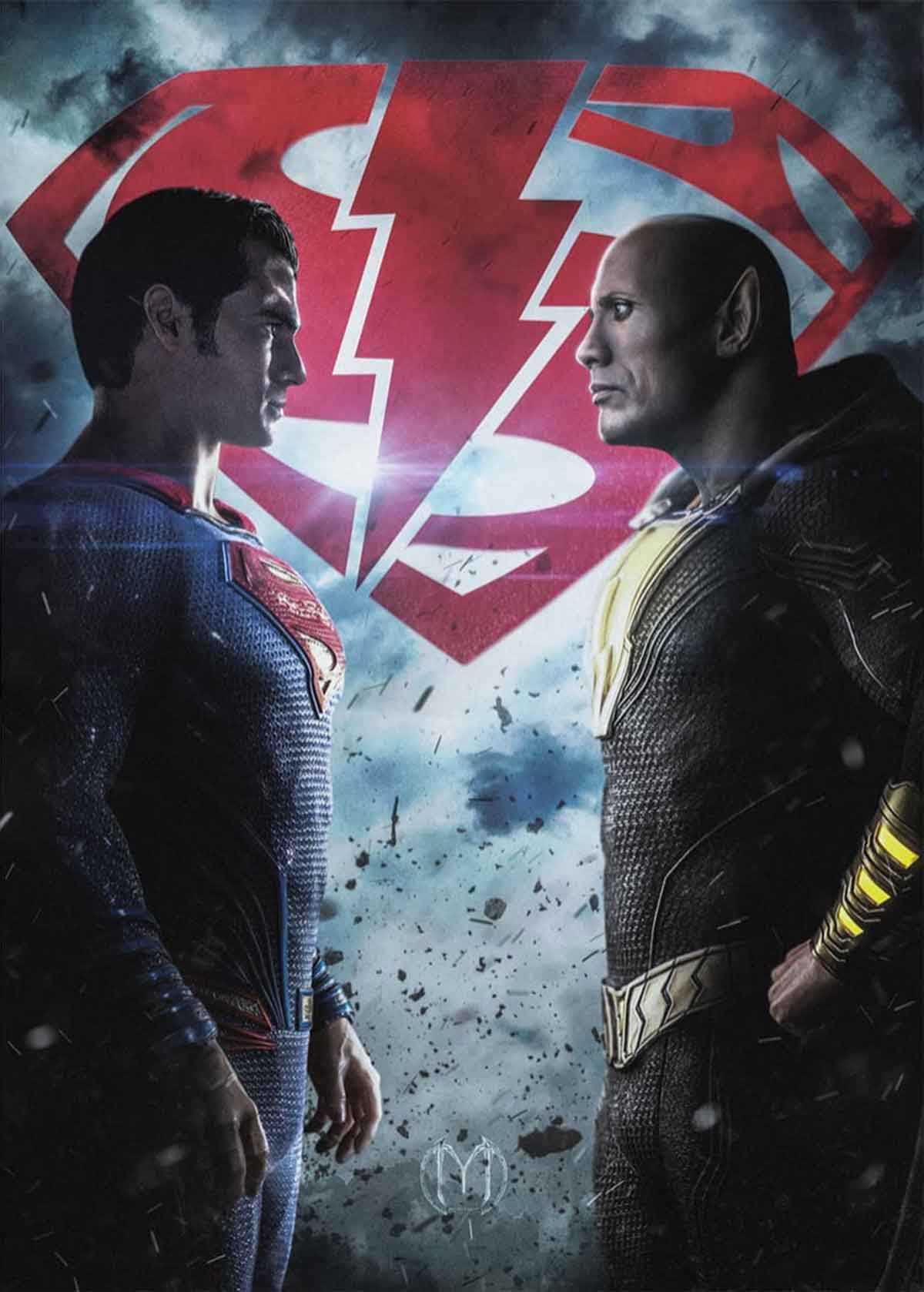 espectacular fan art de superman (henry cavill) vs black adam (dwayne johnson)