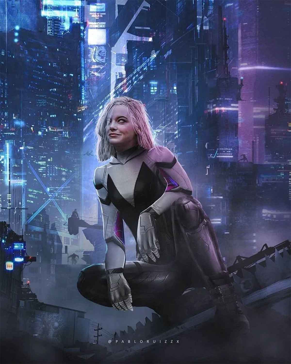 espectacular fan art de emma stone como spider-gwen