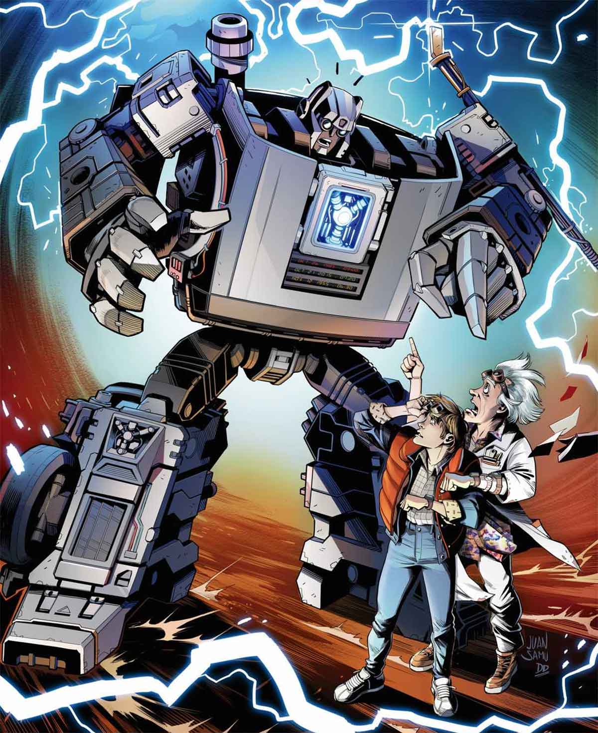 regreso al futuro conoce a los transformers en épico crossover