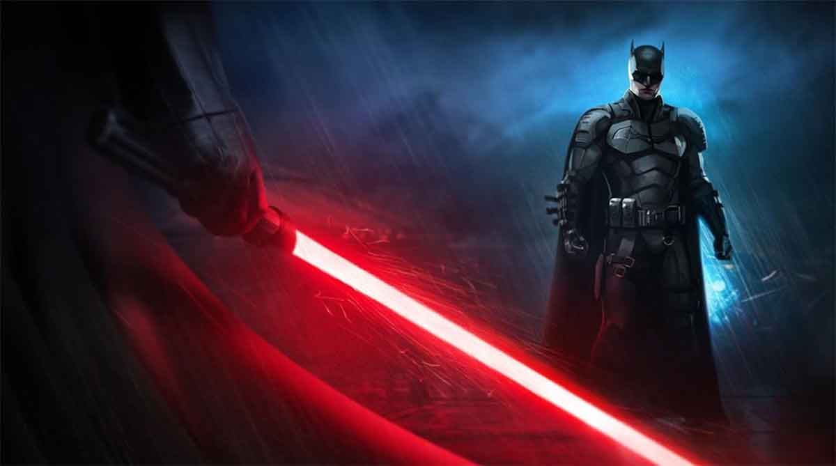espectacular fan art de darth vader enfrentándose a batman de robert pattinson