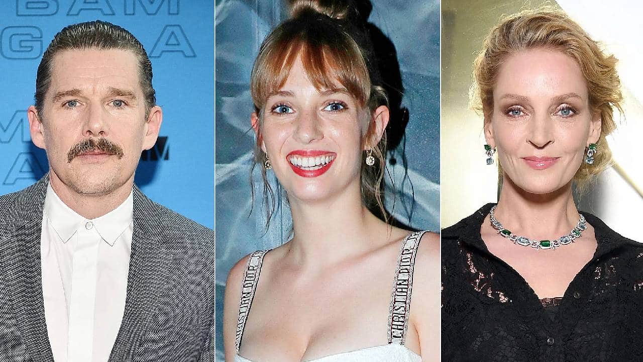 ethan hawke, maya hawke y uma thurman