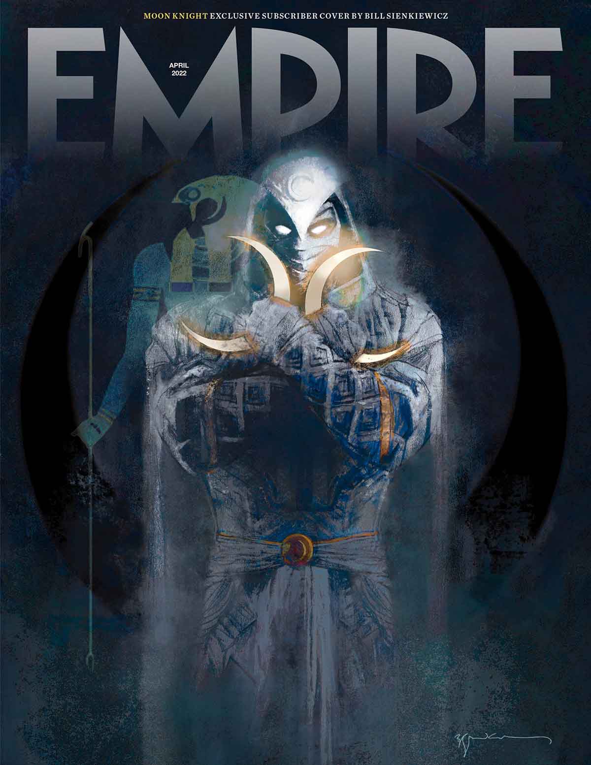 ilustración de bill sienkiewicz de caballero luna para la portada de la revista empire