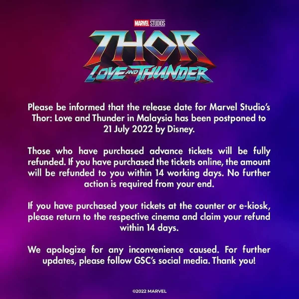 el anuncio del retraso de thor: love and thunder