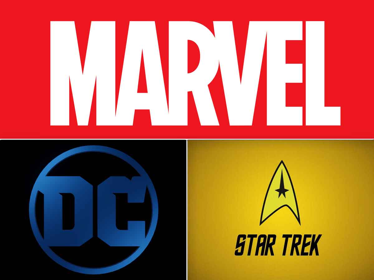 logos de marvel, dc comics y star trek