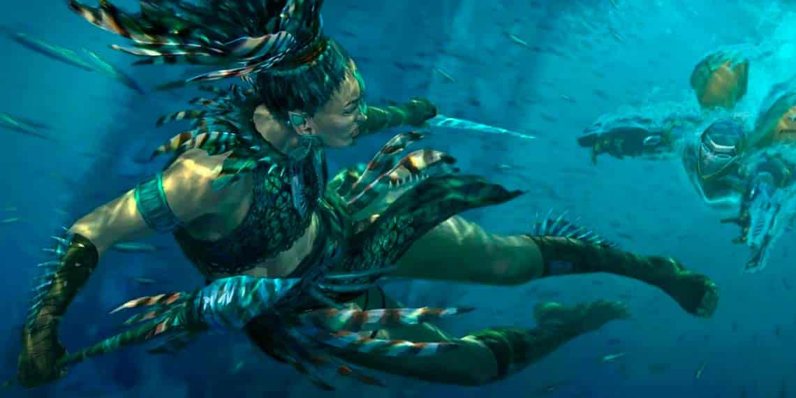 concept art de namora enfrentándose a ironheart en black panther: wakanda forever