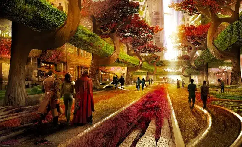 wong junto a strange y america chavez caminando por las calles de la tierra-838