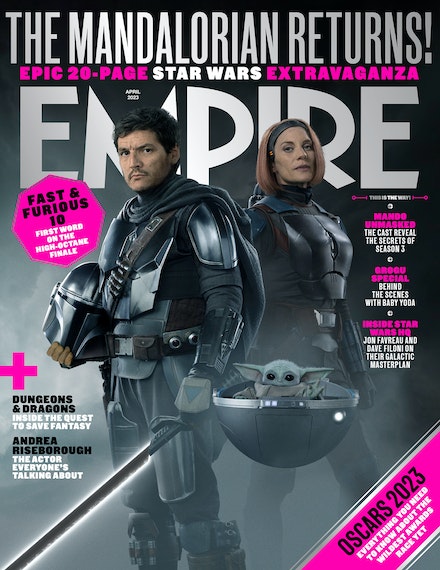 portada empire the mandalorian - din djarin, grogu y bo katan