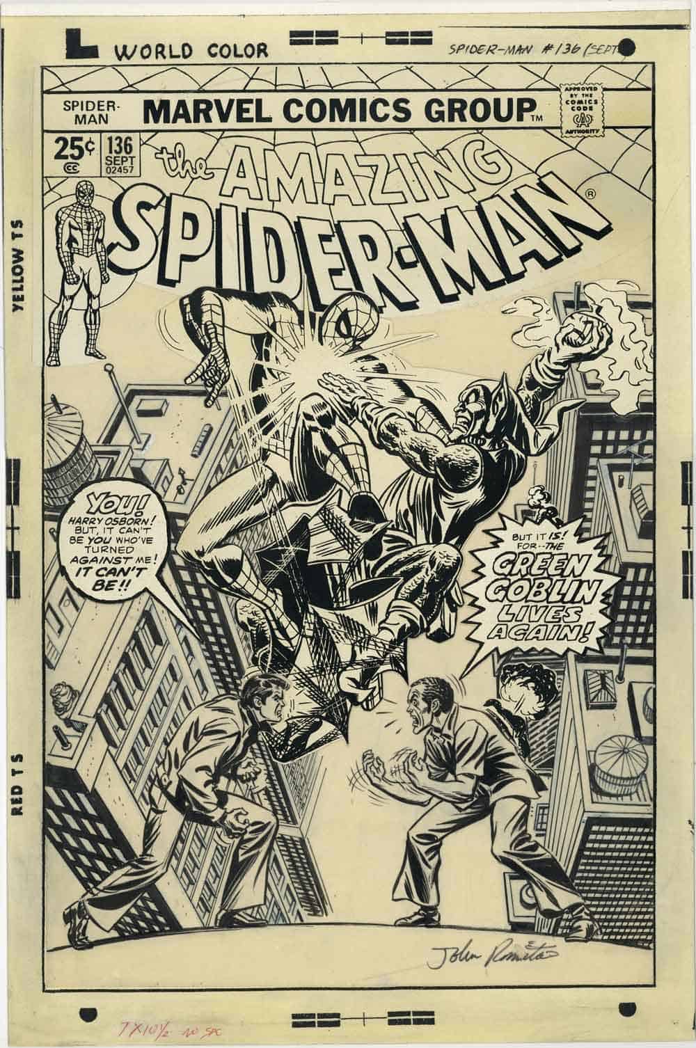 portada de john romita para el nº 136 de spider-man