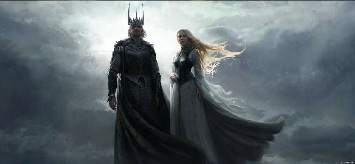 sauron y galadriel concept art los anillos de poder