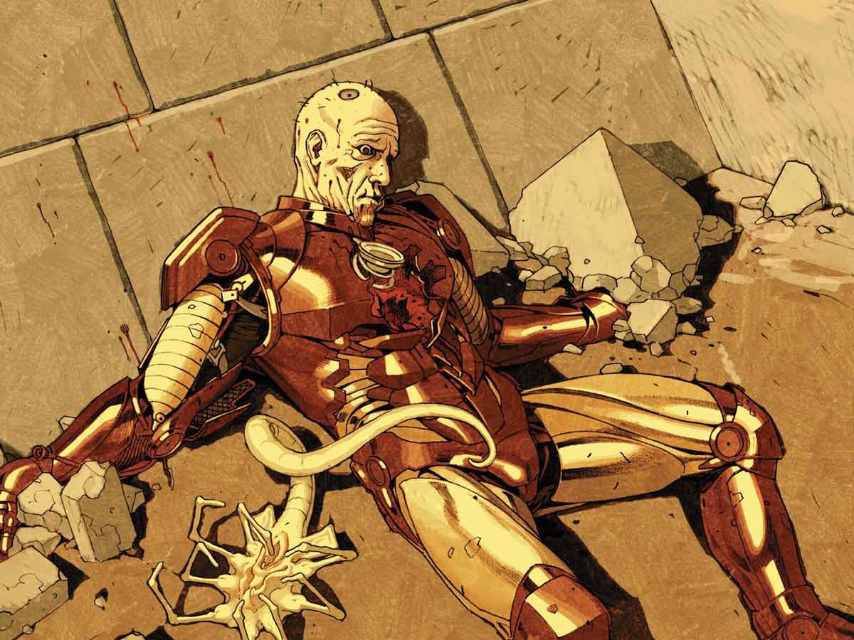 muerte de iron man en aliens vs.vengadores 3
